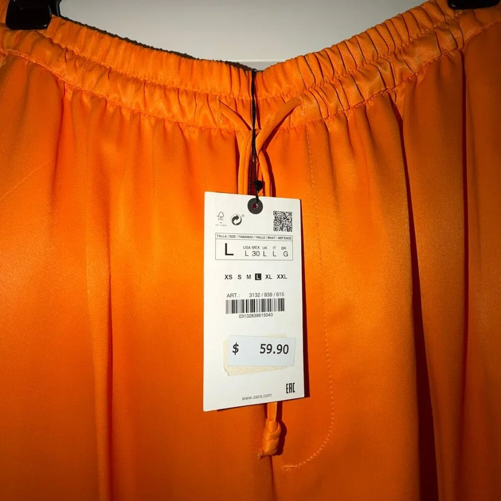 Orange Ostrich Feather Trim Blazer Suit Jacket and Drawstring Pant Suit Zara NWT - Picture 12 of 13